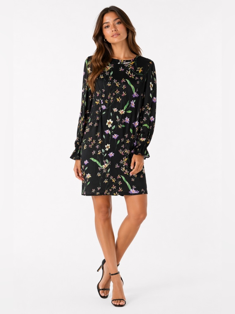 H&M Size 6 Women's Long Sleeve Floral Black Dress
